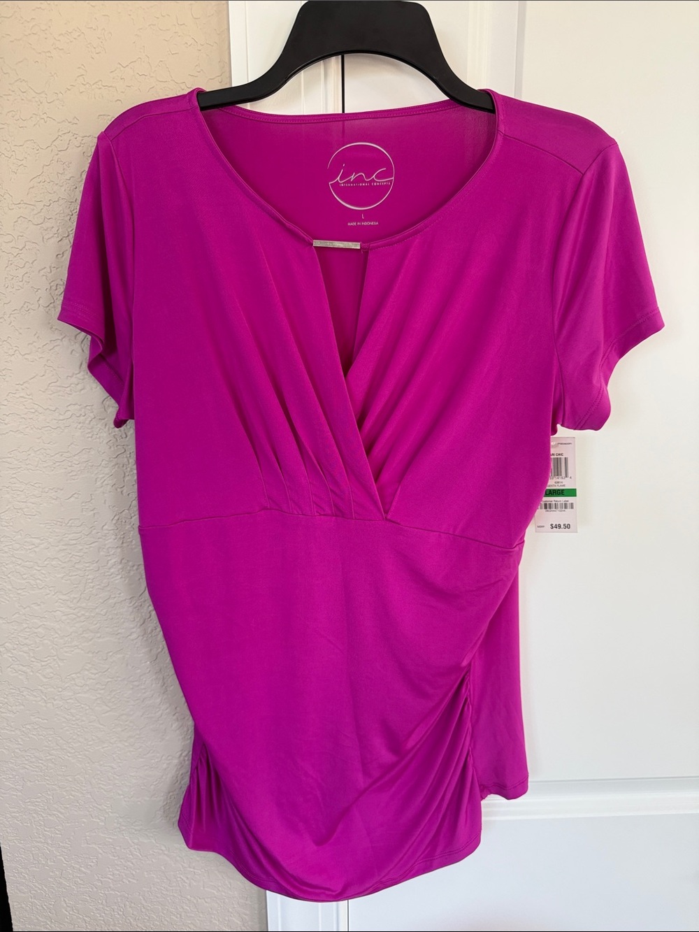 INC International Concepts Magenta Surplice Short-Sleeve Top